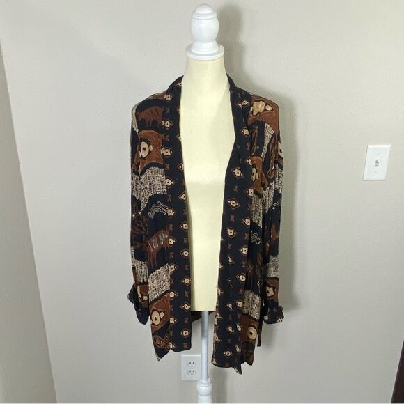 Vintage Delores Bell 100% Rayon Gauzy Boho Aztec Lightweight Cardigan Women's M - Picture 14 of 16